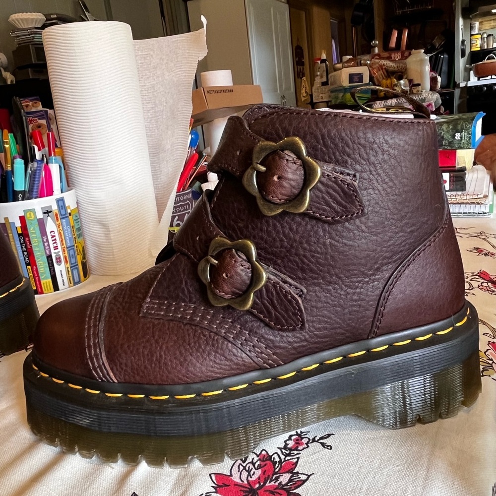 Doc Martens Boots- Dark Brown- Devon Flower Buckle